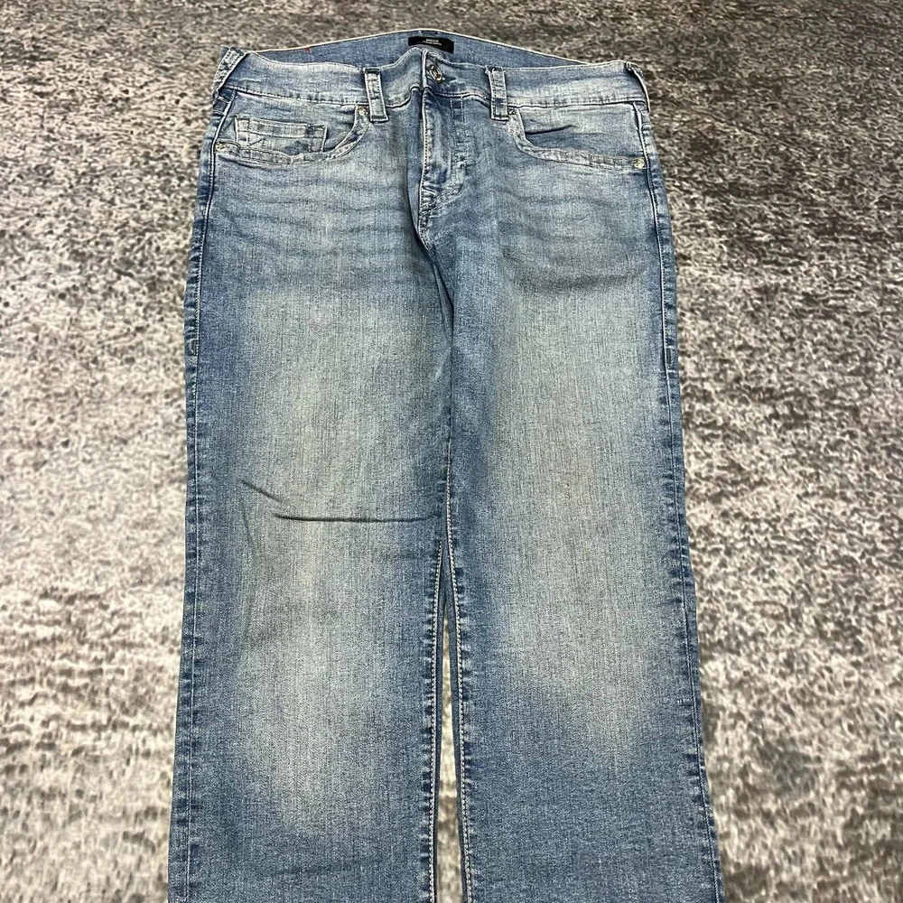 True Religion Rocco Relaxed Skinny Jeans Mens 36x34 Blue Stitch Logo Hip-Hop